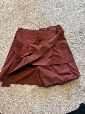 Athleta High-Waist Belted Shorts in Deep Burgundy